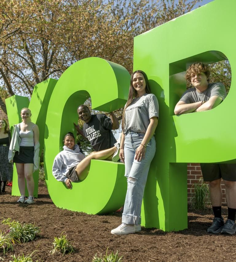 Students pose in front of the new YCP letters on campus