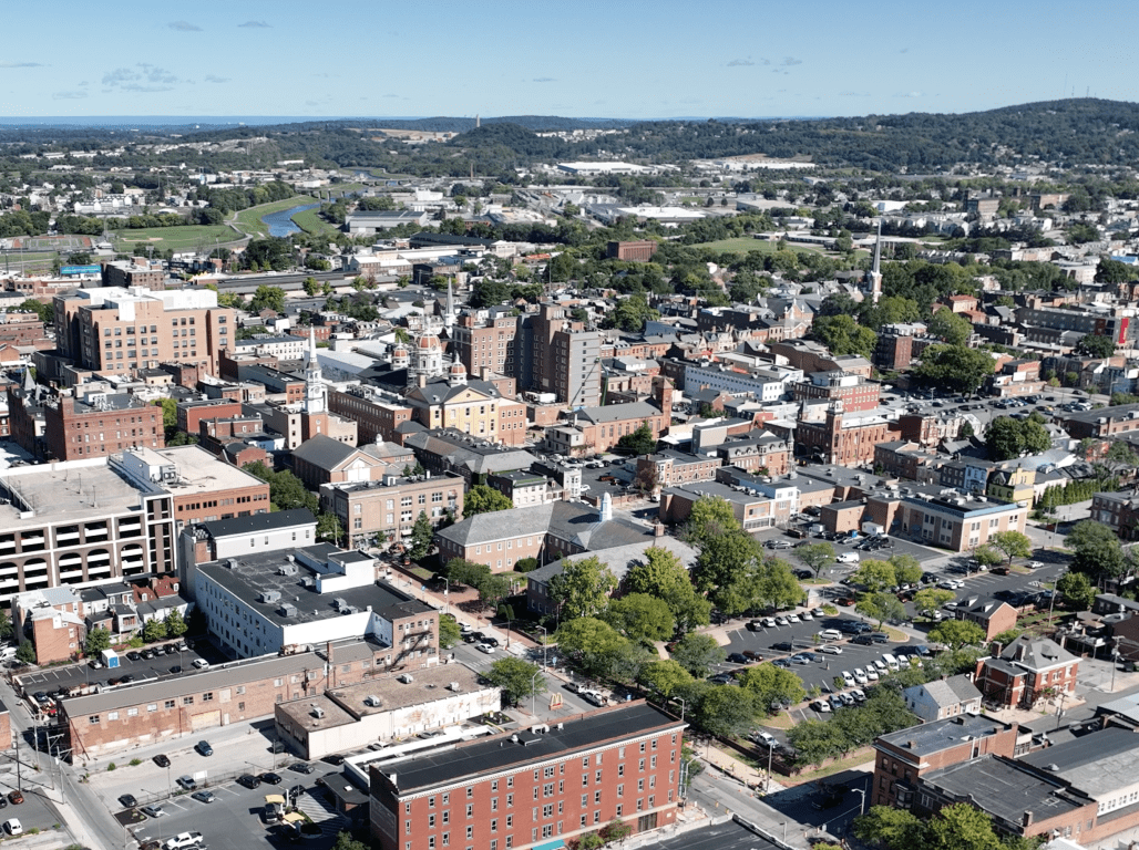 Skyline of York City from a drone