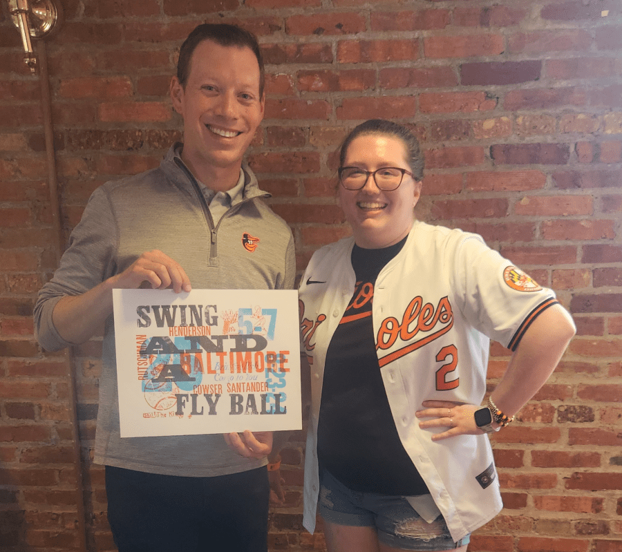 Maddie Petry with Kevin Brown at Orioles meet and greet.