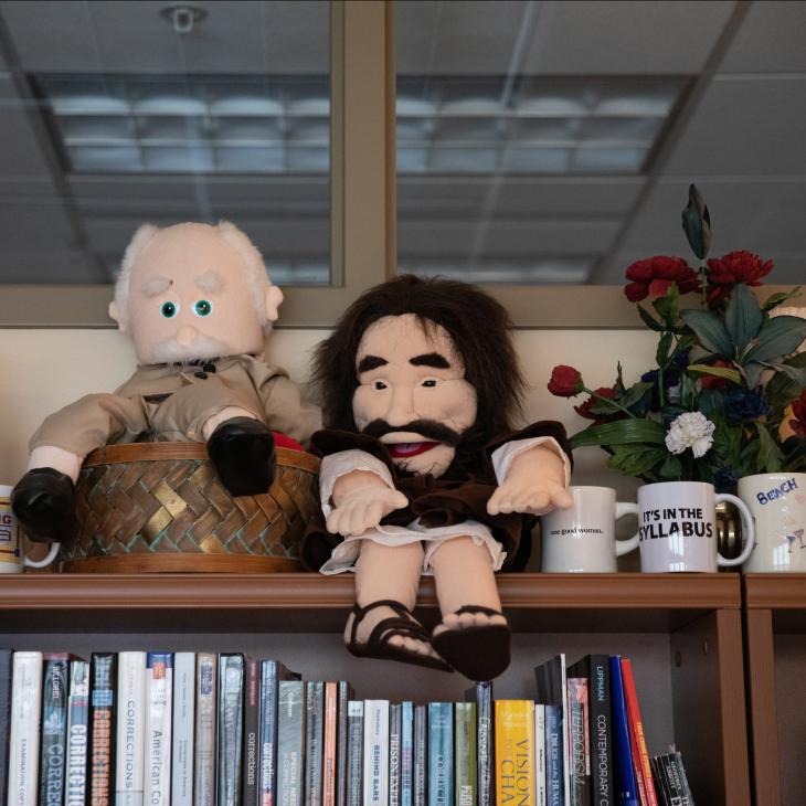 Puppets in Barb's office space.