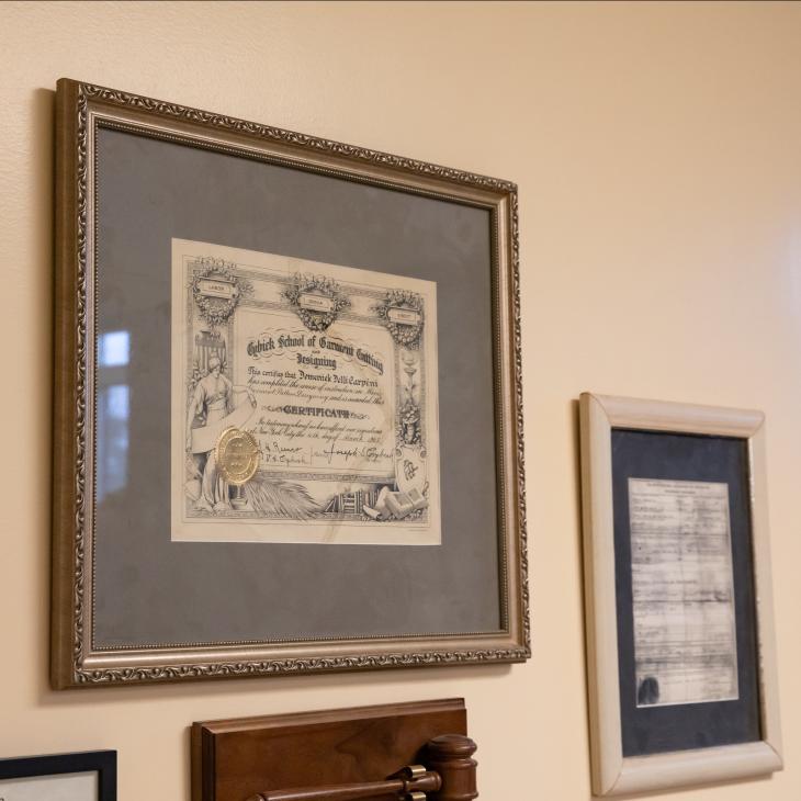 A photo of Dominic's father's diploma.