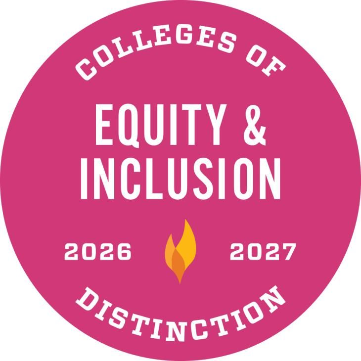 A badge graphic designates "Colleges of Distinction - Equity and Inclusion 2026 - 2027"